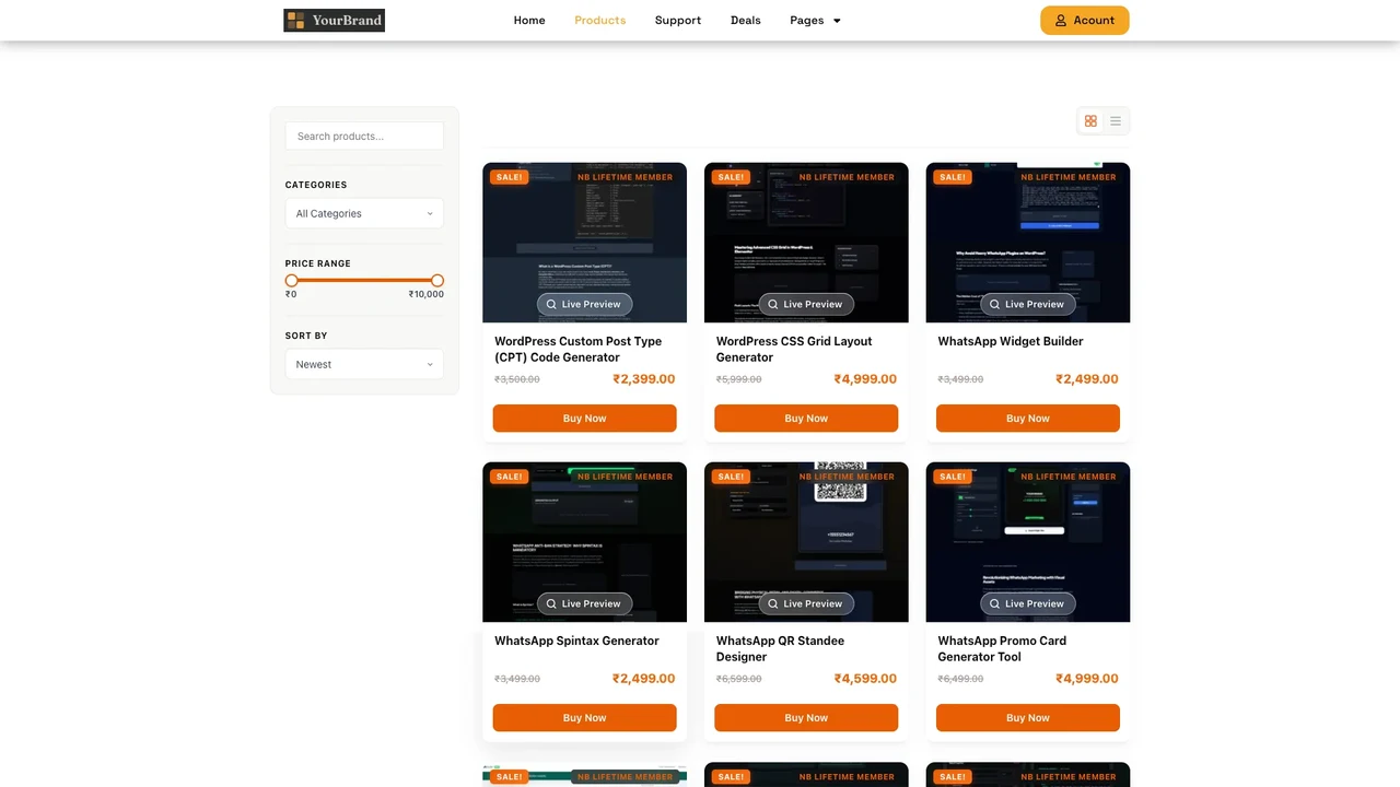 Custom WooCommerce digital product marketplace layout and product page